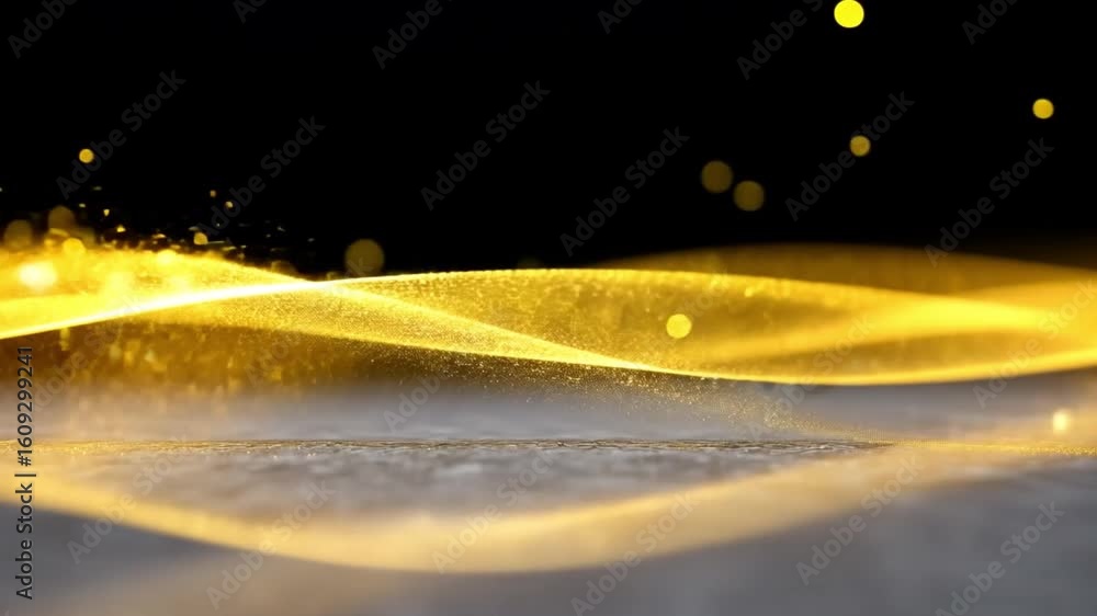 Poster mesmerizing golden wave of light shimmers gracefully across dark background, creating abstract glow 