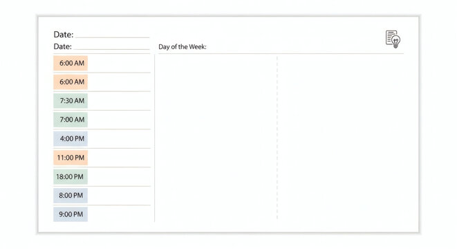 Minimalist daily planner template with hourly time slots for effective time management and organization. A clean layout for scheduling appointments and tasks.