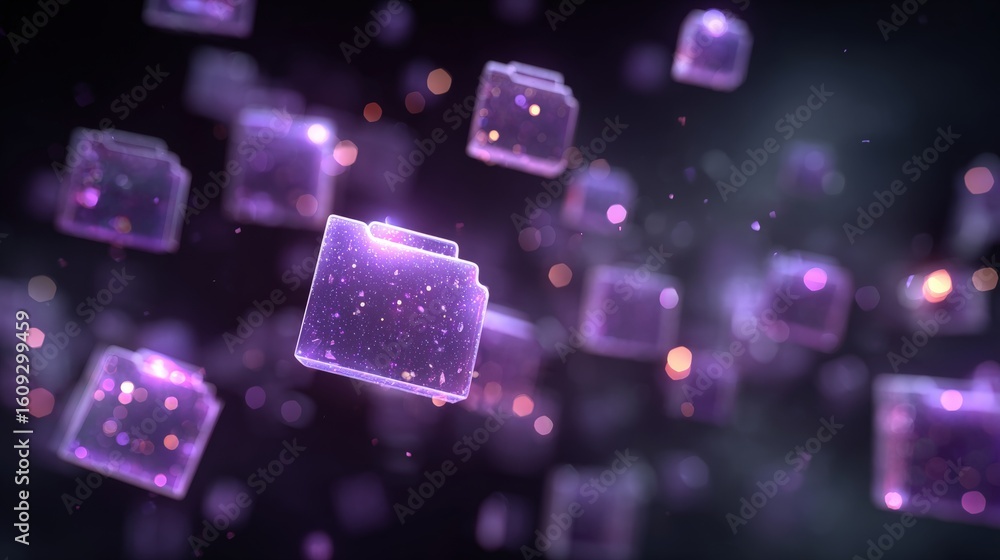 Poster abstract network grid with files and folders, futuristic software interface, digital document manage