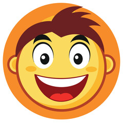 Cute cartoon boy smiling happy face with friendly positive expression