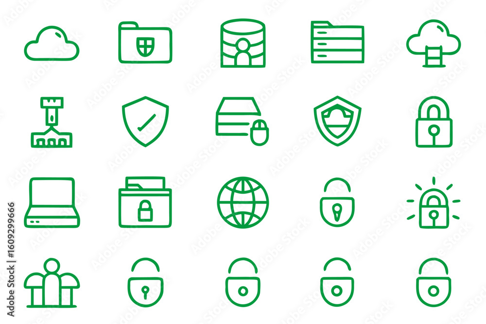 Aufkleber comprehensive collection of digital security and privacy protection symbols presented as clean outli
