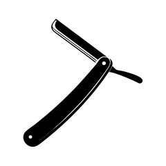Straight razor black and white art, vintage shaving tool. Simple minimalist barber logo design element. Vector clipart illustration.
