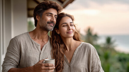 couple enjoying tea or coffee