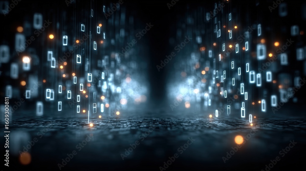 Poster abstract network grid with files and folders, futuristic software interface, digital document manage