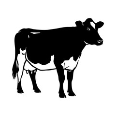 Fototapeta premium Black Holstein Dairy Cow Silhouette Vector - Udder Milk Production Farm Icon