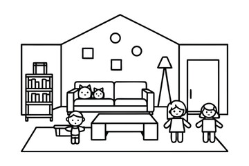 Fototapeta premium Large Family Room With Multiple Couches And Kids Toys