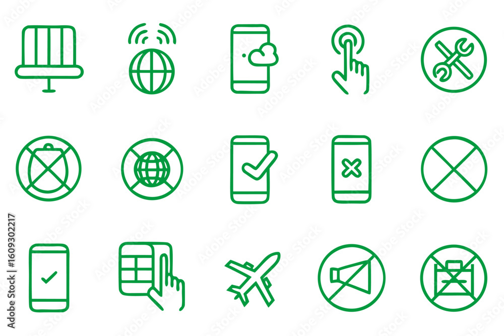 Aufkleber conceptual line art collection representing a break from technology featuring symbols for disconnect