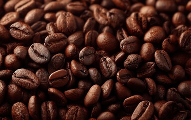 Fototapeta premium Close-up of roasted coffee beans, symbolizing aroma