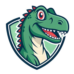 Smiling Dino Mascot in Crest on transparent background
