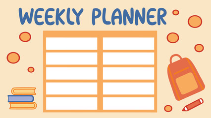 Whimsical hand drawn weekly planner with books backpack and pencil schedule organization