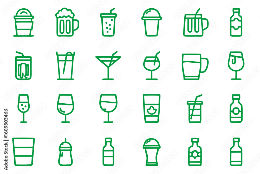 Aufkleber clean outline beverage and drink symbols for menus apps and websites showcasing various refreshments