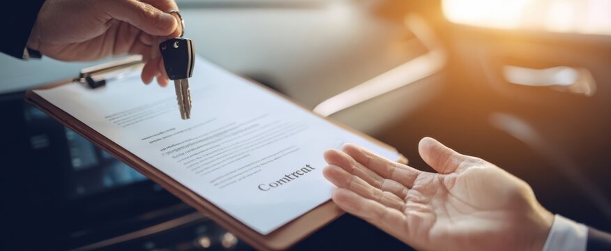 The moment of key exchange during a vehicle purchase agreement.