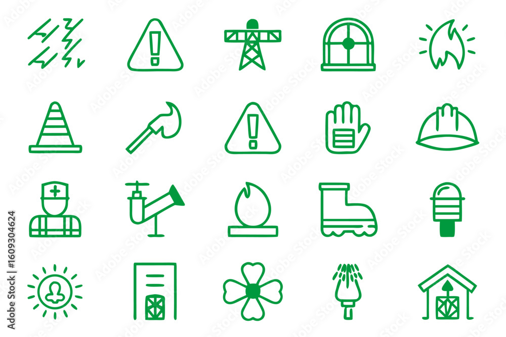 Poster comprehensive collection of emergency rescue and safety symbols for critical situations featuring cl