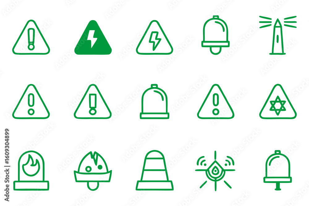 Poster comprehensive collection of emergency response symbols and graphics for safety and alert situations 