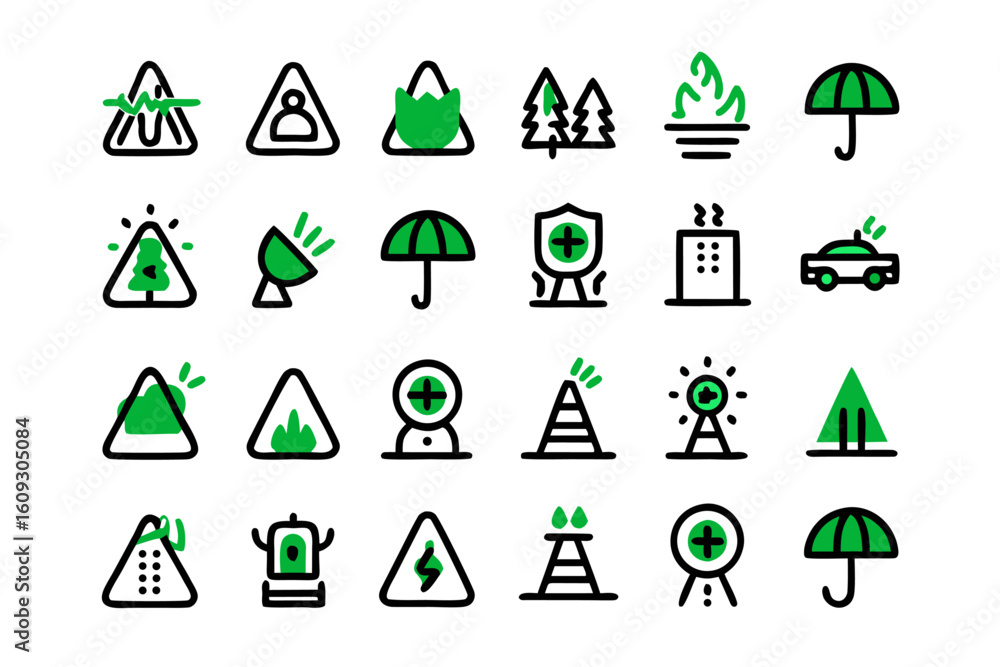 Poster comprehensive collection of essential emergency service symbols and alert graphics for clear visual 