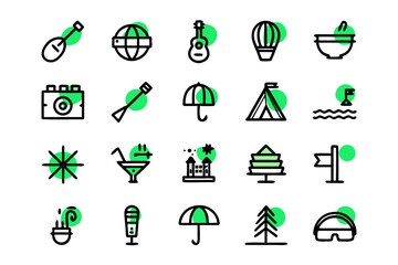 Professional outline graphics collection featuring diverse symbols for business and technology applications rendered in striking color combinations