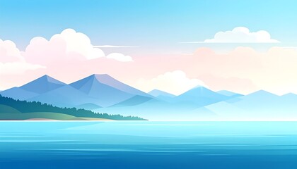 Serene Lake and Mountain Landscape with Pastel Skies for Tranquil Escape
