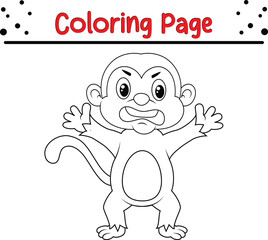 Monkey Coloring Page. Jungle animal coloring book page for children