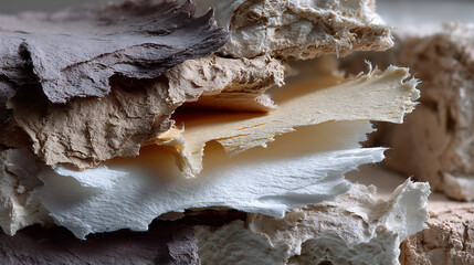 Handtextured Recycled Paper Layers Artistic Studio Close-Up View Natural Textures Eco-Friendly Crafting Inspiration