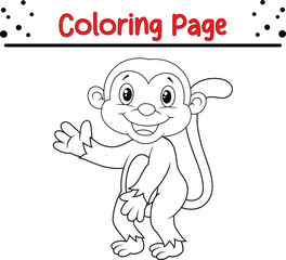 Monkey Coloring Page. Jungle animal coloring book page for children