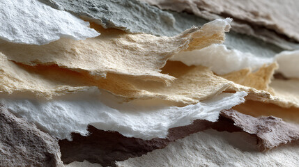 Textured Layers of Recycled Paper Artistic Display Studio Environment Close-Up View Sustainable Concept