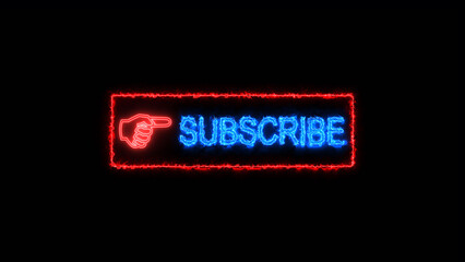 Abstract neon sign with the word subscribe in rectangle from magenta red illustration. illustration subscribe button with bell icon, subscribe text icon illustration glowing neon