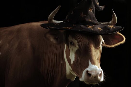 Cow in a witch's hat