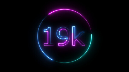 Glowing neon 19K text illustration on black background. Glowing neon line 19k Ultra HD icon isolated.