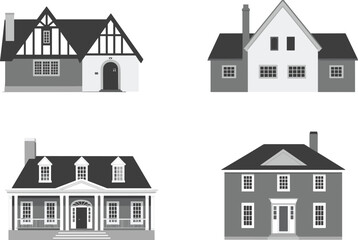 Minimal Vector House Illustrations, Classic Residential Architecture, Monochrome Home Icons for Real Estate Projects, Construction Plans, and Design Concepts