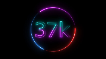 Glowing neon 37K text illustration on black background. Glowing neon line 37k Ultra HD icon isolated.