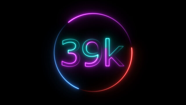 Glowing neon 39K text illustration on black background. Glowing neon line 3k Ultra HD icon isolated.