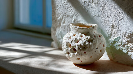 Artistic Uneven Pottery Surface with Pinholes Contemporary Studio Still Life Natural Light Close-Up Unique Textures