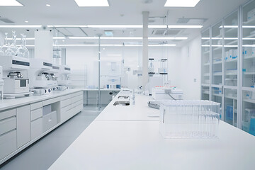 明るく整備された現代日本の研究室と最先端の実験環境（無人）