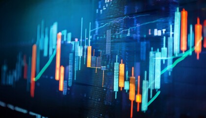 brightly illuminated stock market chart displaying dynamic financial data trends and volatility on a monitor symbolizing global finance and trading