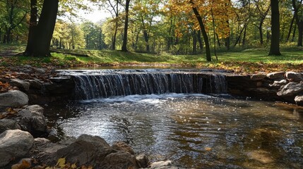 Sunlight Illuminates A Forest Stream mini Waterfall