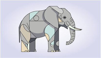 A stylized elephant in abstract geometric shapes and soft muted tones. Artistic vector of wild animals with a modern feel.