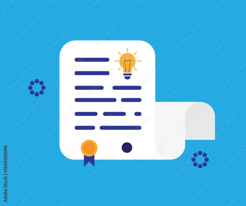 Fototapete Simple Business Start Up Document Idea with Light Bulb. Paper work and important documentation vector art