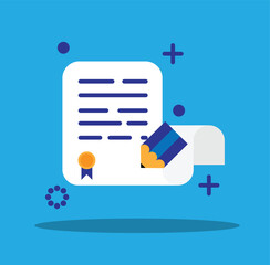 Pencil Signing an Official Document Flat Style. Paper work and important documentation vector art