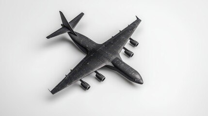 Black Military Cargo Airplane Model on White Background