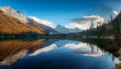 Fototapeta premium serene mountain lake reflecting a tranquil sky