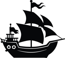 pirate ship black silhouette vector,pirate ship icon illustraton