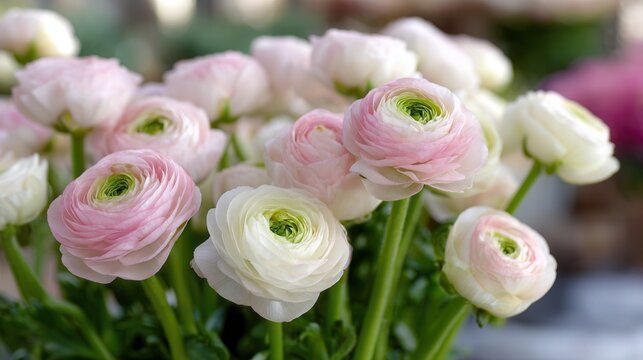 Soft blush pink white ranunculus flowers in full bloom - Powered by Adobe