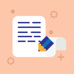 Writing with Pencil on a Sheet of Paper Flat Style. Paper work and important documentation vector art.
