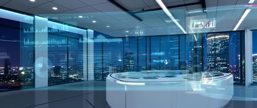 Modern city office interior at night
