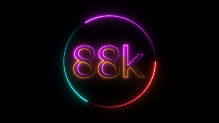 Glowing neon 88K text illustration on black background. Glowing neon line 88k Ultra HD icon isolated.