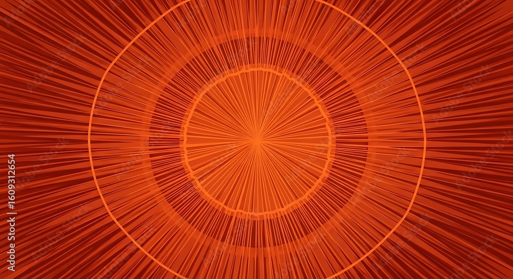 Poster dynamic orange concentric circles emanating energy and radial lines design