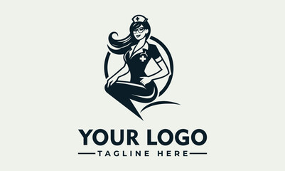 Vintage style logo featuring a seated nurse, elegant design.