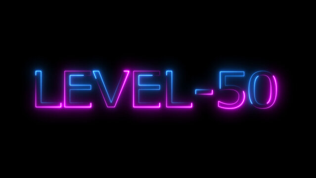 Abstract neon level 50 number 4k illustration. Level 50 neon text. Neon level up sign. motion graphic perfect for social media content. black background 4k illustration.