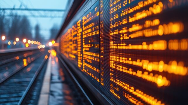Train station digital display at twilight