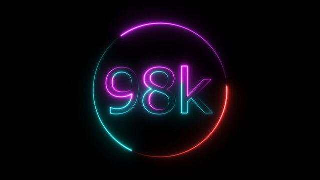 Glowing neon 98K text illustration on black background. Glowing neon line 98k Ultra HD icon isolated.